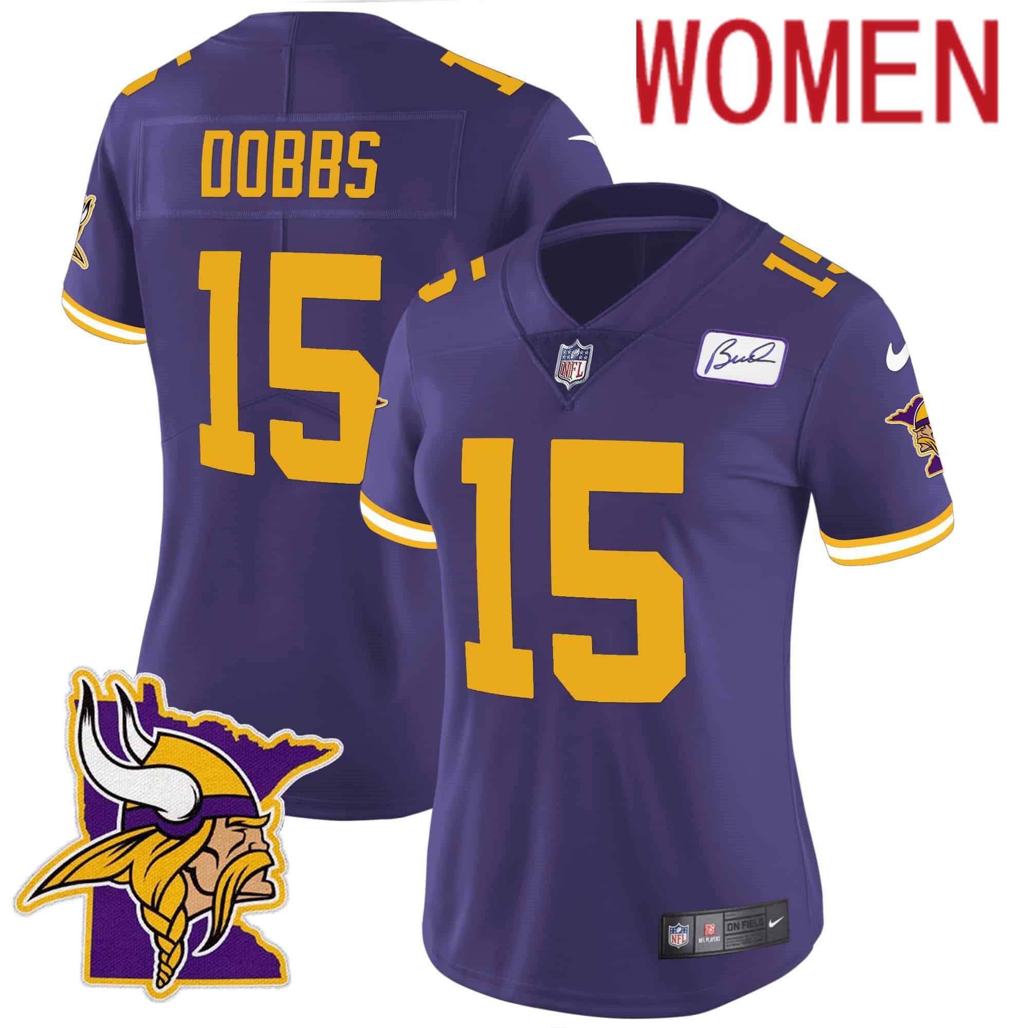 Women Minnesota Vikings 15 Dobbs Purple 2024 Nike Prince Vapor Limited NFL Jersey style 2